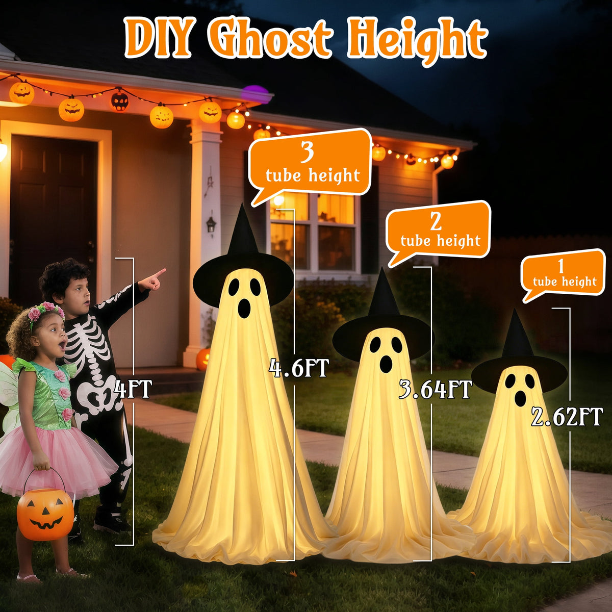 Haunt & Co HiberyHom Halloween Ghost Decor, 2 Pack Early , 4.6 FT Light Up Ghost with Remote