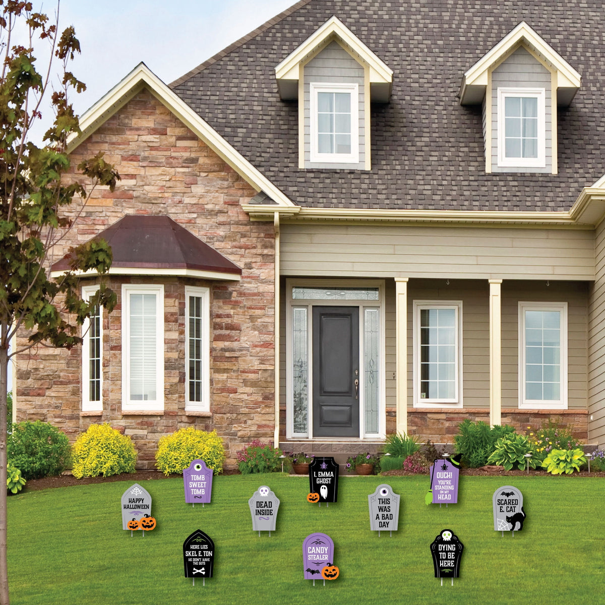 Haunt & Co Big Dot of Happiness Cute and Colorful Tombstones - Lawn Decorations - Outdoor Kids Halloween Party Yard Decorations - 10 Piece