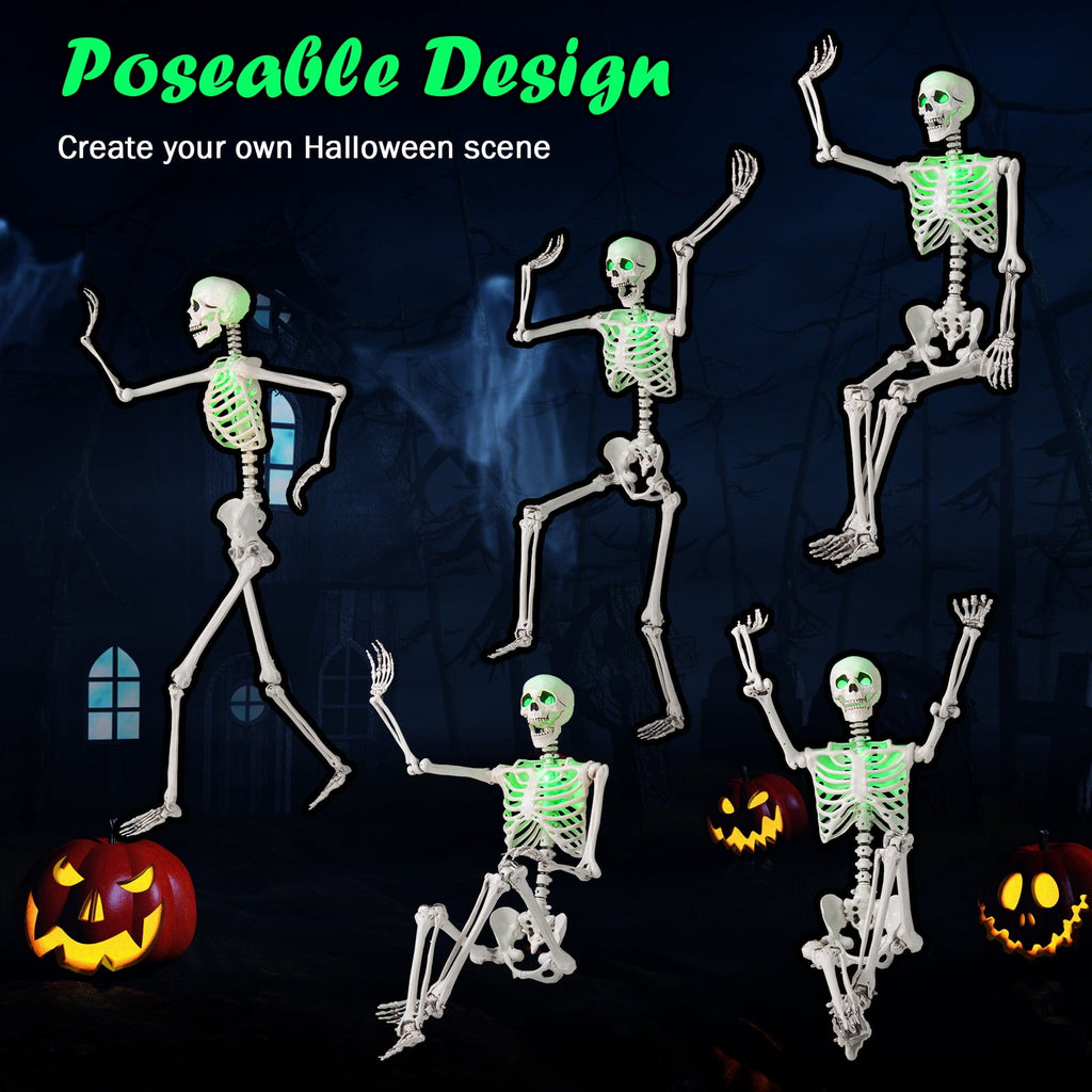 Haunt & Co Costway 5.5 FT Poseable Halloween Skeleton Life-Size Decoration with Built-in Lights Green