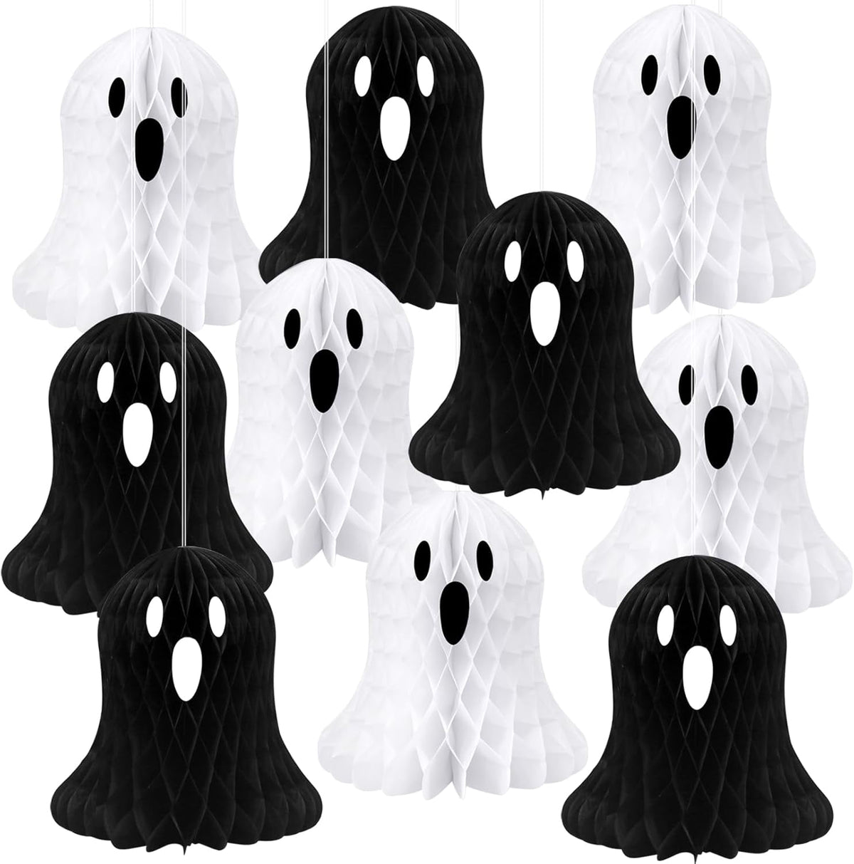Haunt & Co 10 PCS Halloween Ornaments Hanging Cute White Black Ghost Honeycomb Decoration Halloween Tree Decorations Paper Ghost Table Decor for Home Office Classroom Holiday Party Supplies