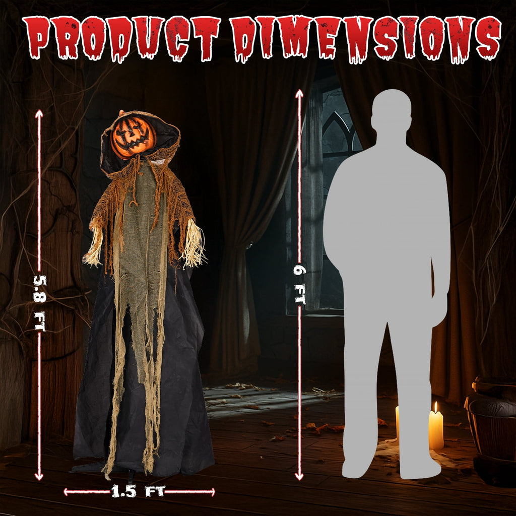 Haunt & Co 6ft Pumpkin Man Animated Animatronic Decoration Creepy Halloween w/ Classic Cape Creepy Cloaked Jack-o'-Lantern