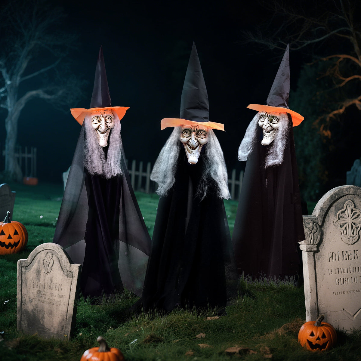 Haunt & Co Fun Little Toys 3 Pcs Halloween Witch Decorations, 43" Wicked Witches Decor, Scary Halloween Stakes