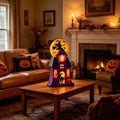 Haunt & Co 11.8 Inch Resin Light Up Spooky Halloween Manor Tabletop Decor Battery Operated LED Witch Ghost Black Cat Pumpkin Scene Lamp Mantel Shelf Indoor Halloween Party Home Seasonal Ornament