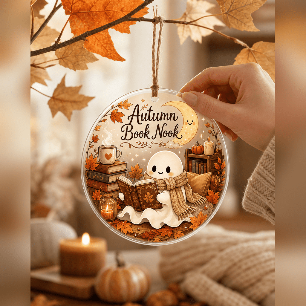 Haunt & Co Autumn Book Nook Ghost Acrylic Halloween Hanging Ornament