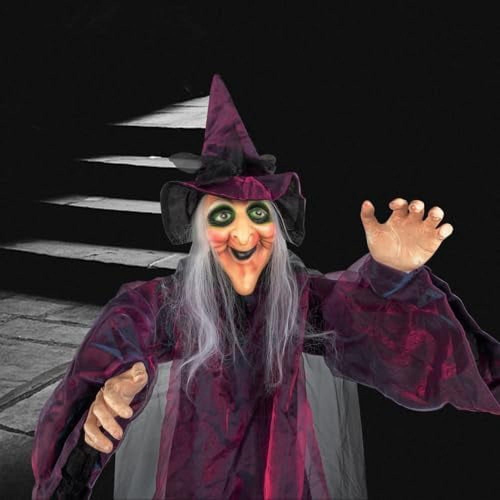 Haunt & Co VINGLI Life Size Animated Talking Witch Outside Animatronics Hanging Witch Decor with Spooky Voice Red Lighted Eyes