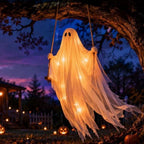 Haunt & Co Gaecuw 59 Inch Halloween Hanging Swing Ghost Decoration, Light-Up Gauze Ghost Ornament for Tree Yard Porch Outdoor Decor, As Shown