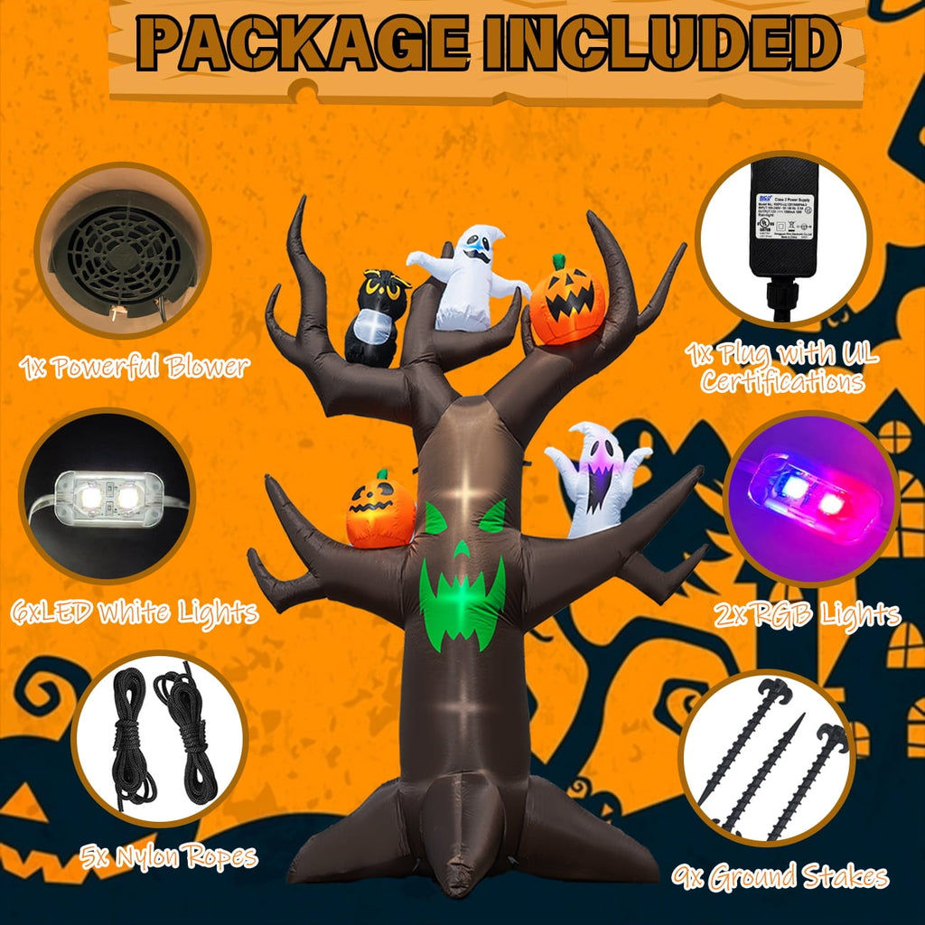 Haunt & Co Coolmade 9ft Halloween Inflatable Tree Decoration with pumpkin, Ghost, Owl, Blow up Yard Inflatables with Built-in LEDs
