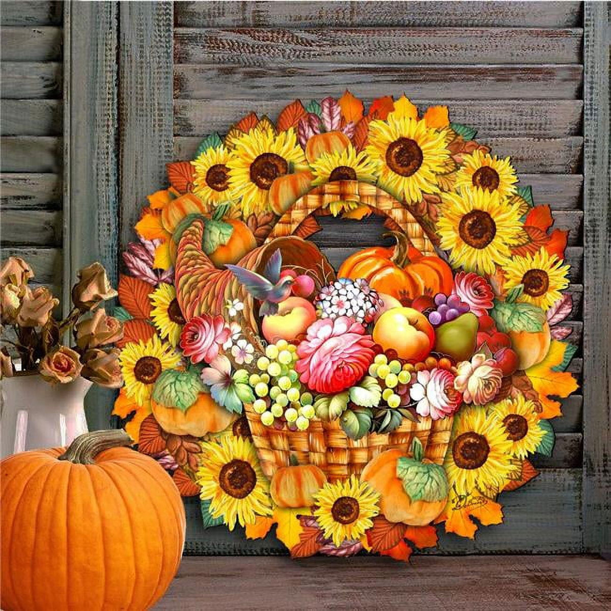 Haunt & Co 12 x 9 in. Thanksgiving Wreath Halloween Outdoor Decor Large Ornaments