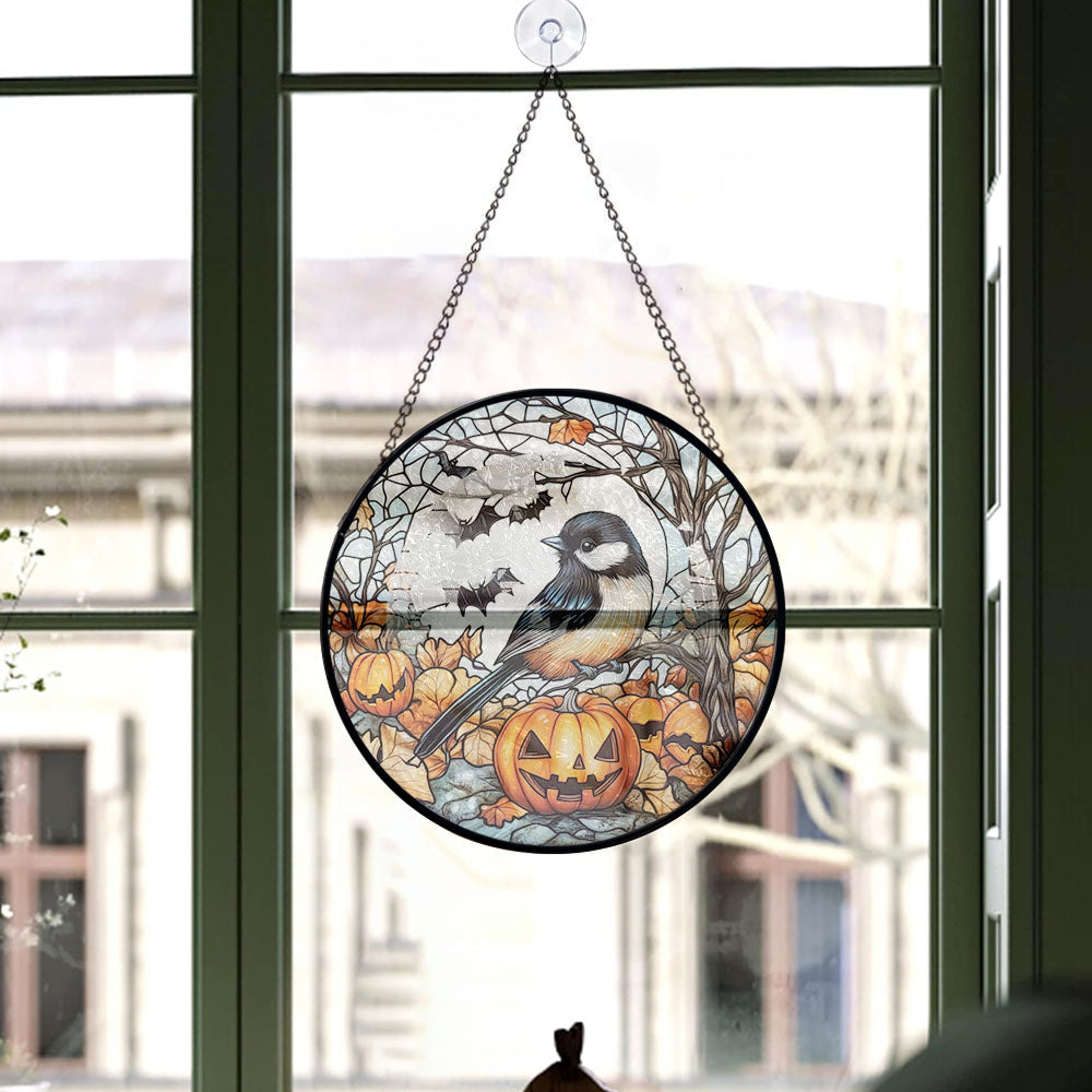 Haunt & Co Christmas Gift - Halloween Chickadee Christmas Stained Glass Hanging Ornament - Glossy Round Holiday Tree Decoration, Xmas Gift for Dad, Mom, Family & Friends, Keepsake 2025