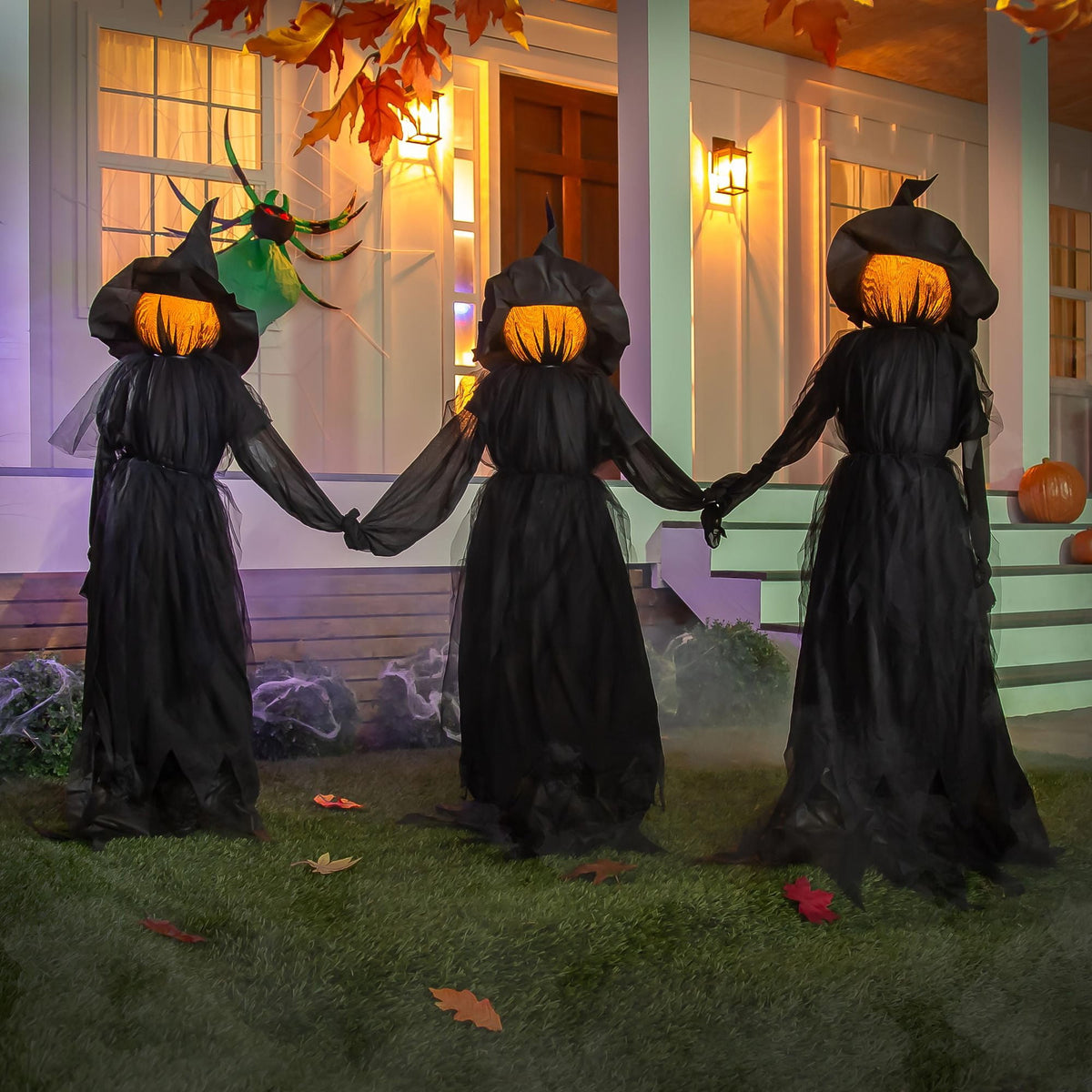 Haunt & Co Evergreen Set of 3 LED Lighted Halloween Witch Stakes, 4' Tall