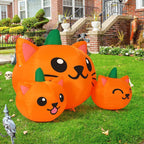 Haunt & Co COMIN Halloween Inflatable 5 FT Long Three Pumpkin Cat Head Combo with Built-in LEDs, Blow Up Yard Decoration for Holiday Party Indoor, Outdoor, Yard, Garden, Lawn