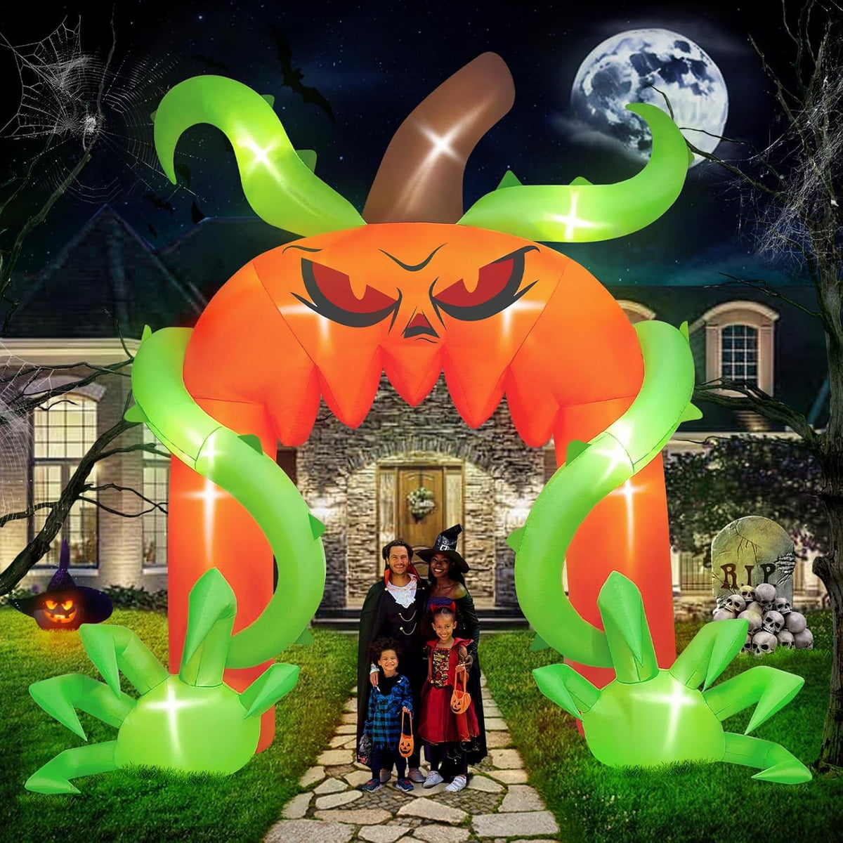 Haunt & Co 12FT Giant Halloween Pumpkin Arch Inflatable with LED Lights, Scary Blow-Up Decoration