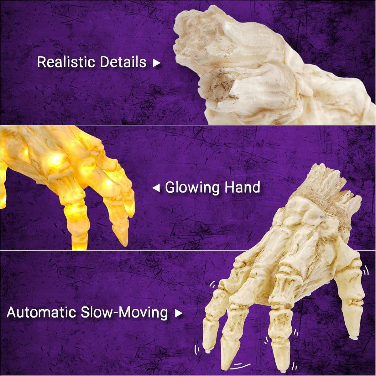 Haunt & Co Halloween Animated Decoration, Sound-Activated Crawling Zombie Hand with Spooky Sound - Realistic Haunted House Prop