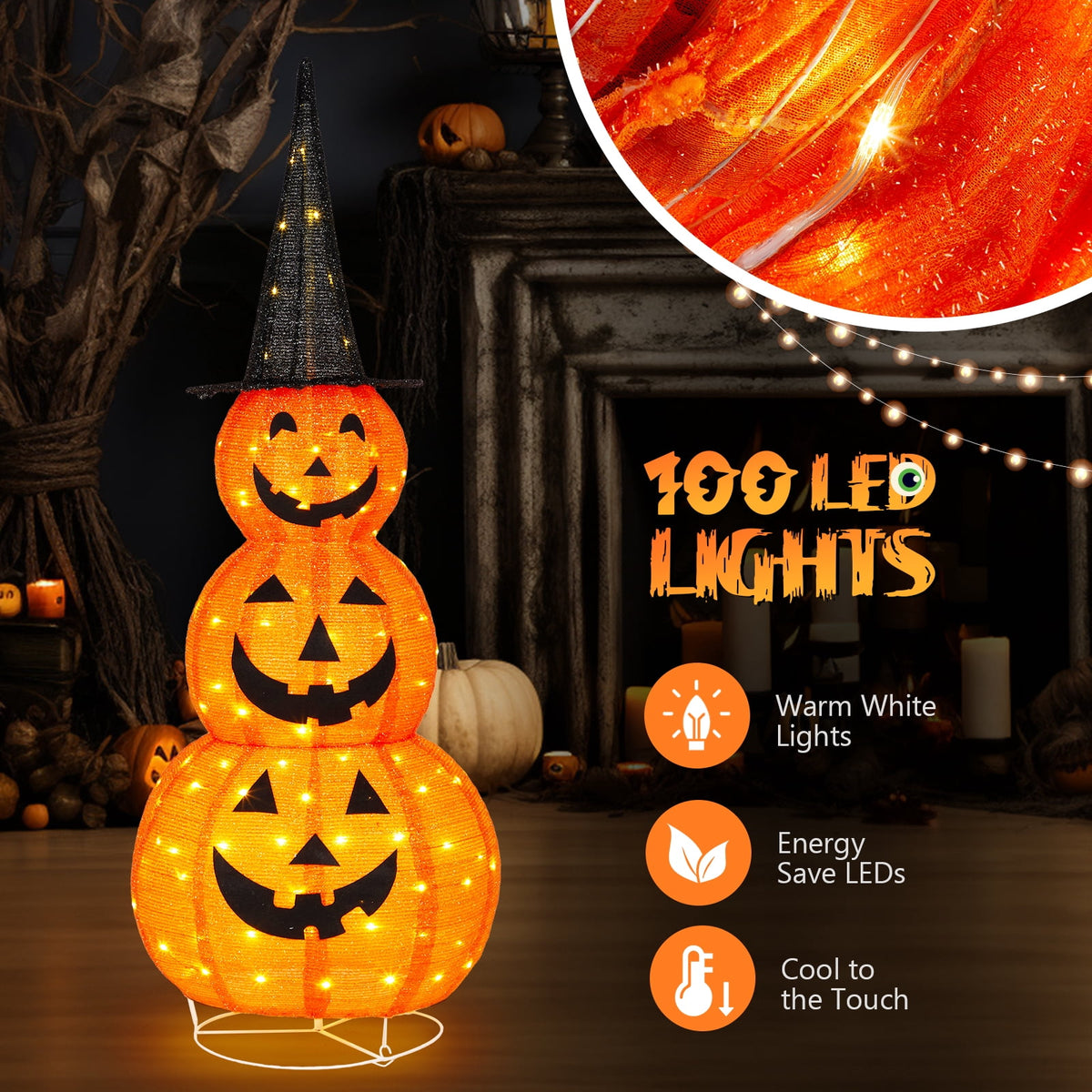 Haunt & Co 5'' Halloween Outdoor Decor, Halloween Pumpkins Lighted Pumpkins