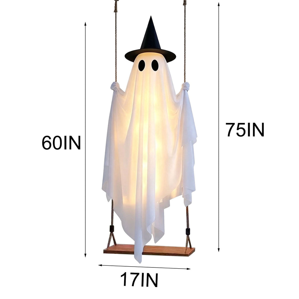 Haunt & Co Qwtwty Halloween Hanging Swinging Ghost Decor, Large Flying Ghost Halloween Ornaments with Witch Hat for Front Yard Patio Lawn Garden Party Decor