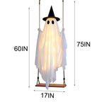 Haunt & Co Qwtwty Halloween Hanging Swinging Ghost Decor, Large Flying Ghost Halloween Ornaments with Witch Hat for Front Yard Patio Lawn Garden Party Decor