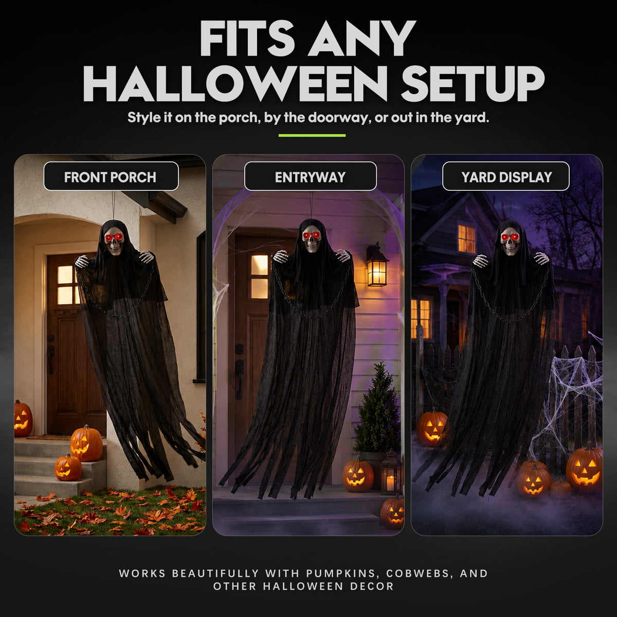 Haunt & Co Halloween Grim Reaper 6ft Hanging Ghost Skeleton Decorations, Spooky