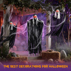 Haunt & Co 3 Pack Hanging Skeleton Ghosts for Outdoor, Grim Reaper for