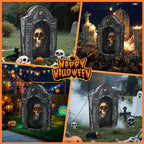 Haunt & Co Wondiair 41" Halloween Skull Tombstone with Glowing LED Eyes, Foldable Outdoor Graveyard Decoration