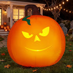 Haunt & Co 5 Ft Tall Halloween Inflatable Pumpkin,Blow Up Pumpkin with Projector Face and Music Lights,Outdoor Decorations