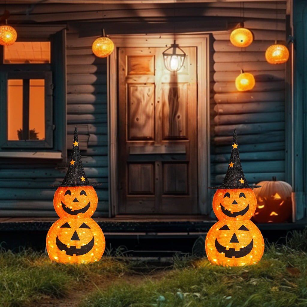 Haunt & Co 3FT Pumpkins Halloween Lighted Pumpkin Outdoor Decoration for Holiday Lawn Garden Party,2Pcs