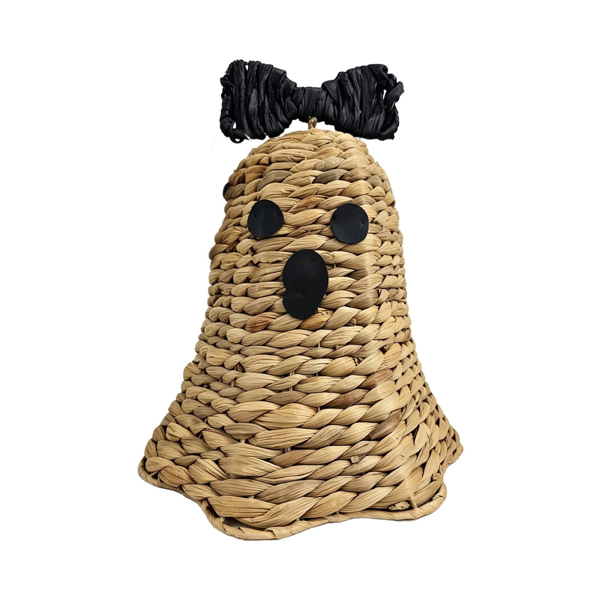 Haunt & Co Halloween Woven Ghost Figurine Water Hyacinth Straw Ornament Black Bow Tabletop Decor Cute Spooky Holiday Decoration For Mantel Shelf Home Cottage Fall Gift