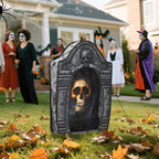 Haunt & Co Wondiair 41" Halloween Skull Tombstone with Glowing LED Eyes, Foldable Outdoor Graveyard Decoration