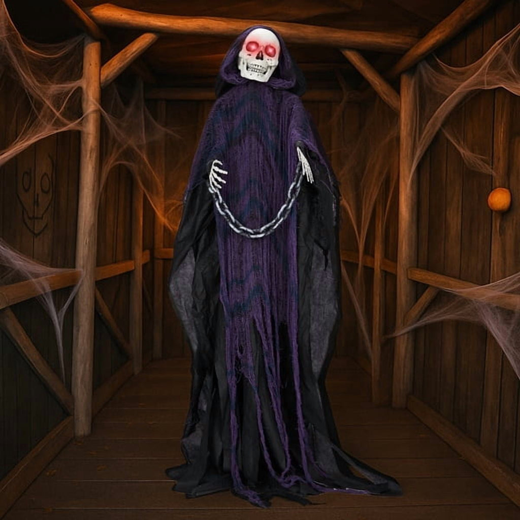 Haunt & Co 6ft Life-Size Halloween Animatronic Grim Reaper - Sound-Activated, 1-Minute Assembly