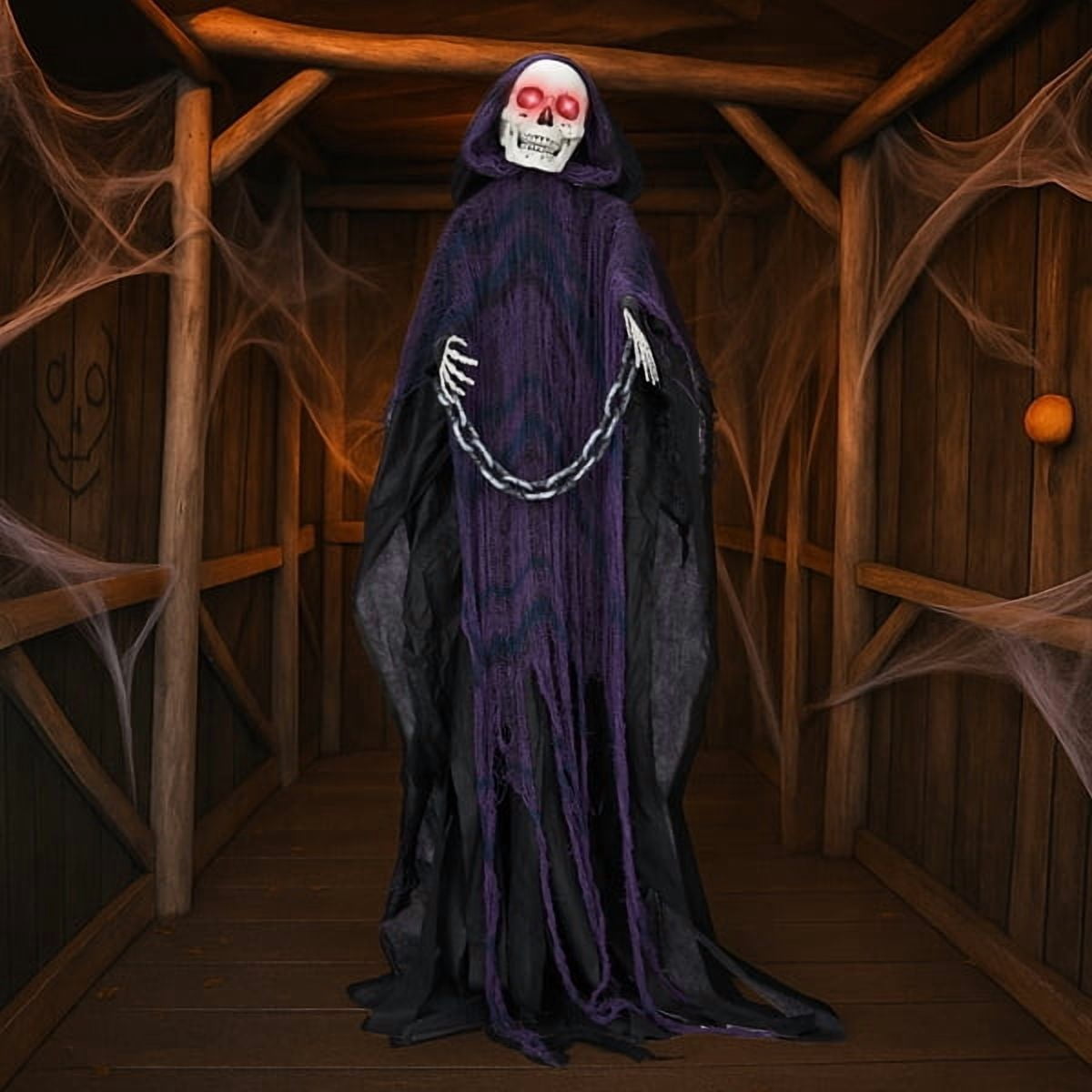 Haunt & Co 6ft Life-Size Halloween Animatronic Grim Reaper - Sound-Activated, 1-Minute Assembly