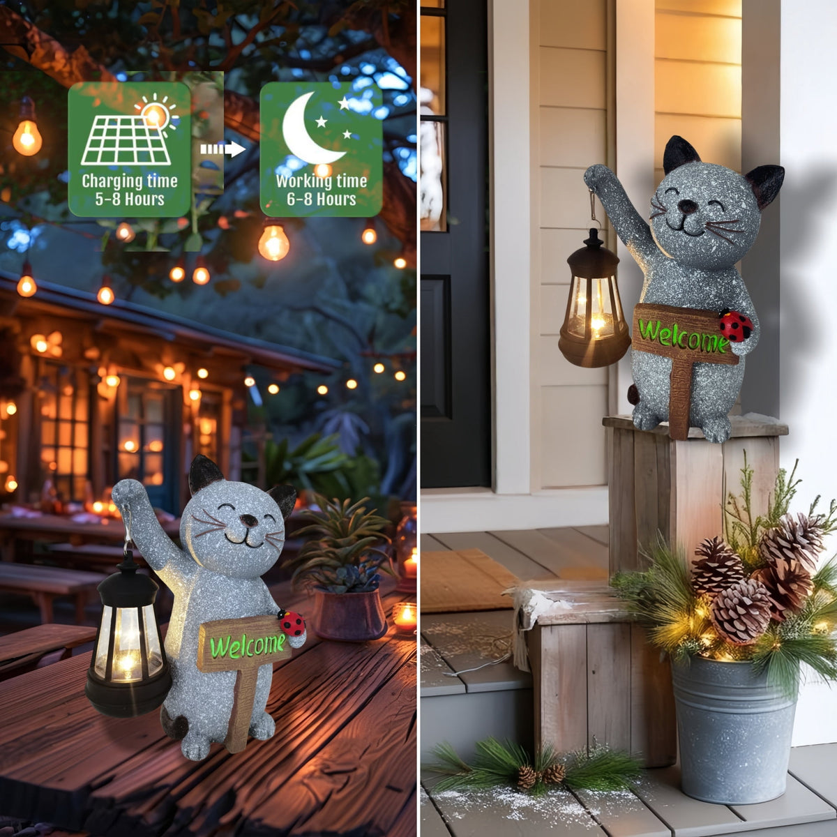 Haunt & Co Solar Cat Statue Light Garden Decor, Led Home Outside Decor