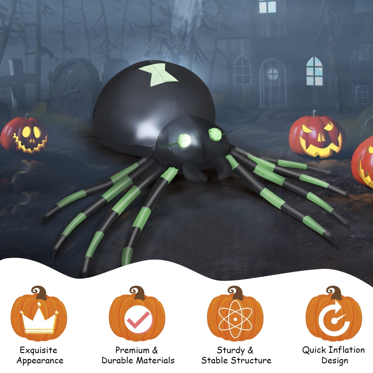Haunt & Co Patiojoy 6FT Inflatable Blow-Up Spider With LED Lights Outdoor Yard