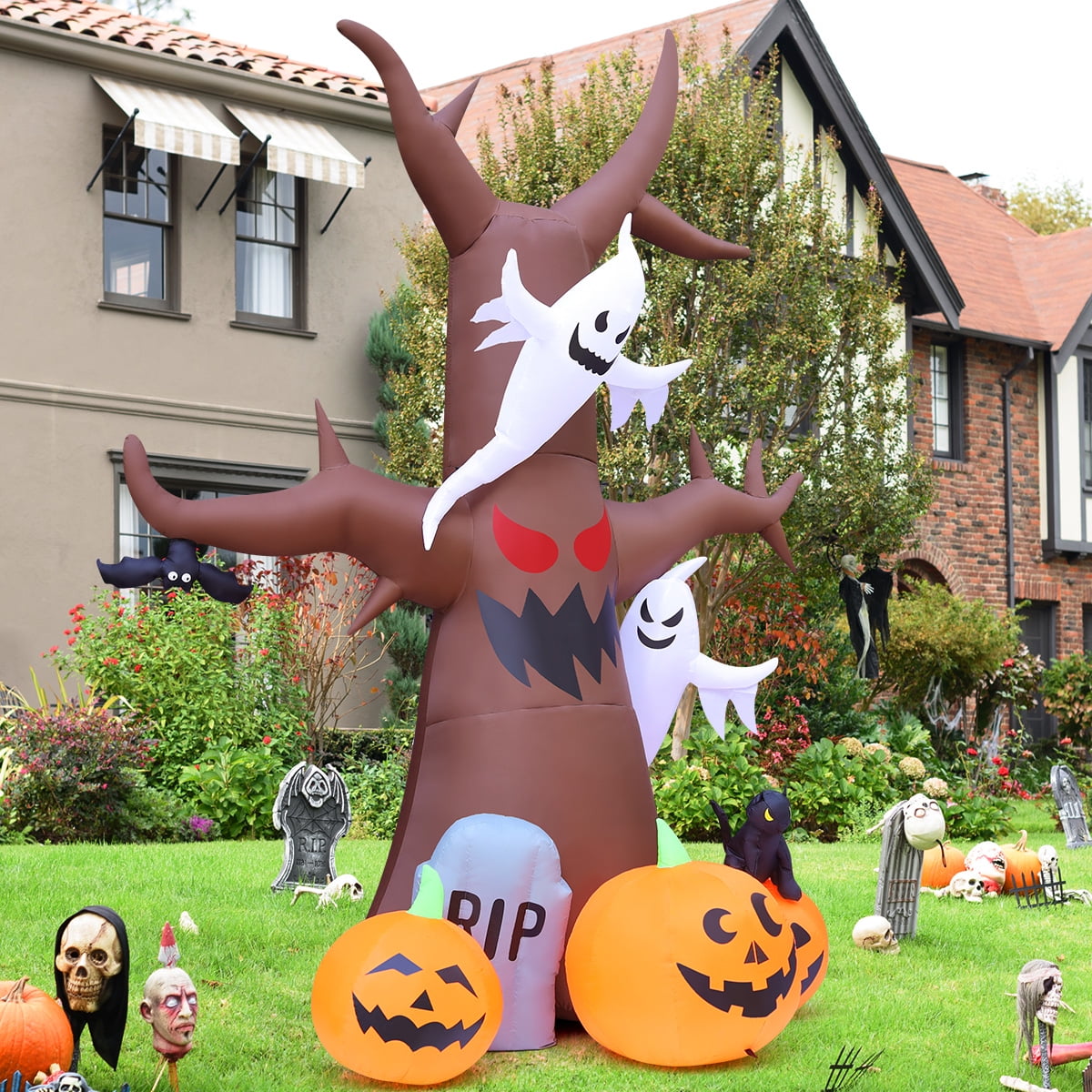 Haunt & Co Halloween Inflatable 11.8 FT Inflatable Halloween Tree, Halloween Inflatable Tree Scary Halloween Blow Up Tree with LED Lights, Outdoor Clearance for Halloween/Holiday
