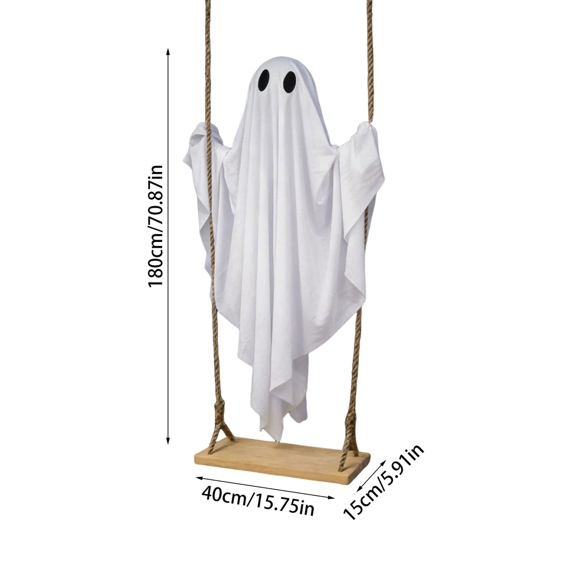 Haunt & Co Hanging Swing Ghost Halloween Ornament, 5FT Cute Spooky Ghost Decor, Outdoor Holiday Decoration for Yard Porch Tree, Ideal Halloween Gift for Family (lamp*1 remote control*1)