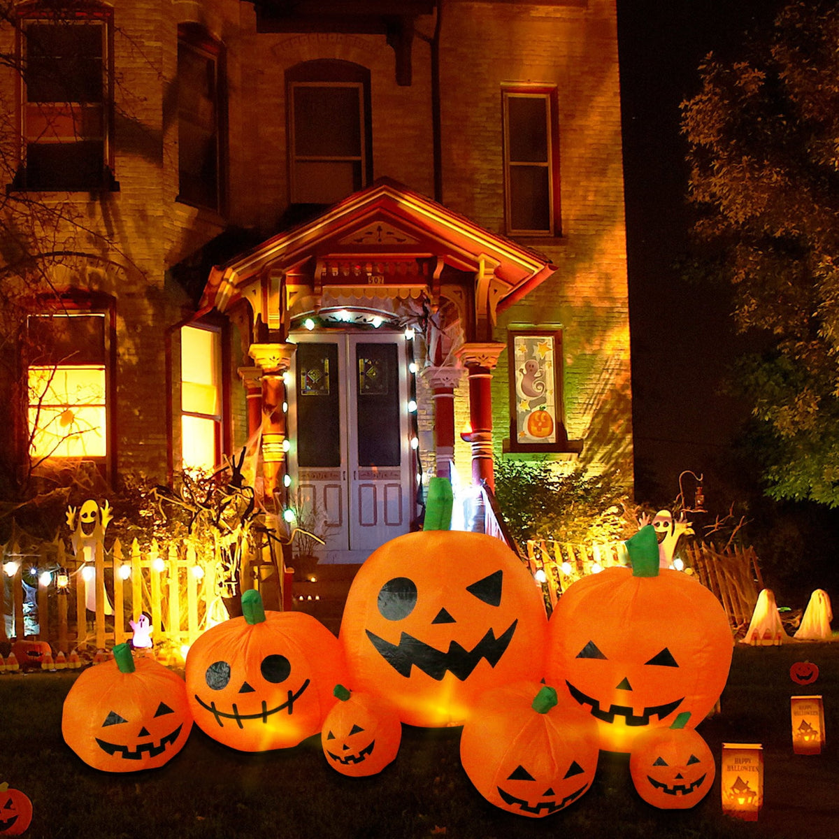 Haunt & Co 8 ft Halloween Inflatable Pumpkin, Giant Lighted Jack-O'-Lantern Blow Up Yard Decoration Waterproof with LED, Blower, Stakes and Tethers