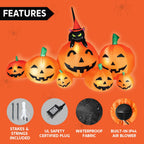 Haunt & Co 7 ft Halloween Inflatable Long Pumpkin with Witch's Cat Decorations Inflatables with Build-in LEDs, Outdoor Blow Up Yard Decorations