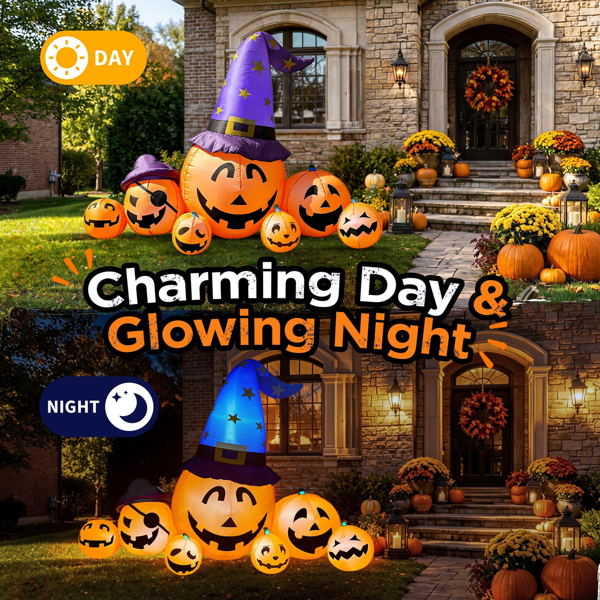 Haunt & Co 8.7ft Long Halloween Inflatable Pumpkin Decoration with Built-in LED Lights, Large Outdoor Blow-Up Yard Decor