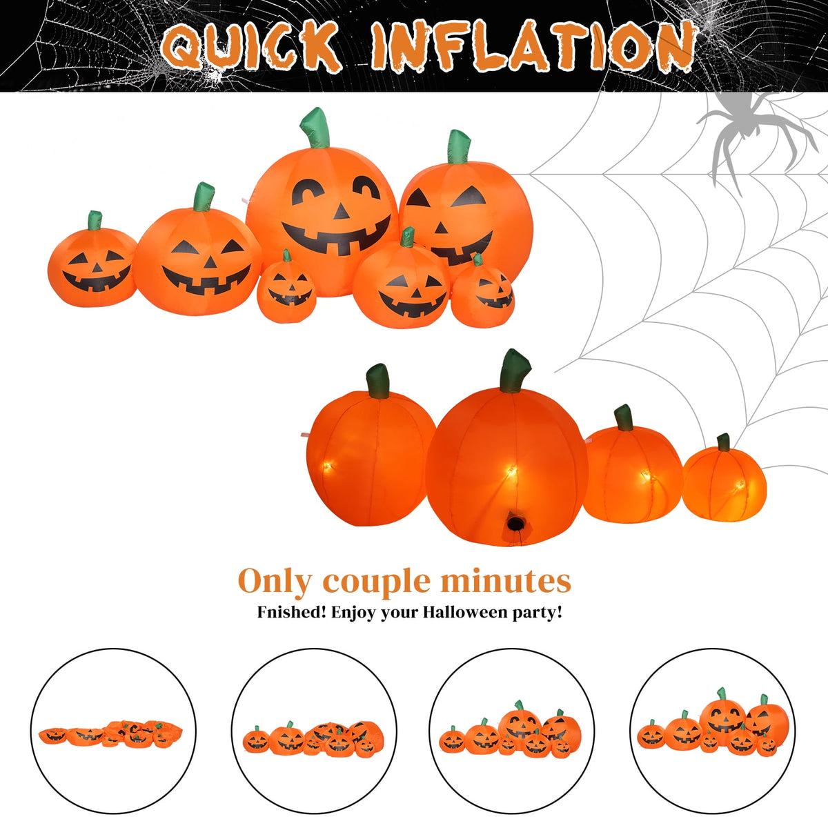 Haunt & Co 7 FT Halloween Inflatables Pumpkin, 7 Blow up Pumpkins w/ Build-in LEDs