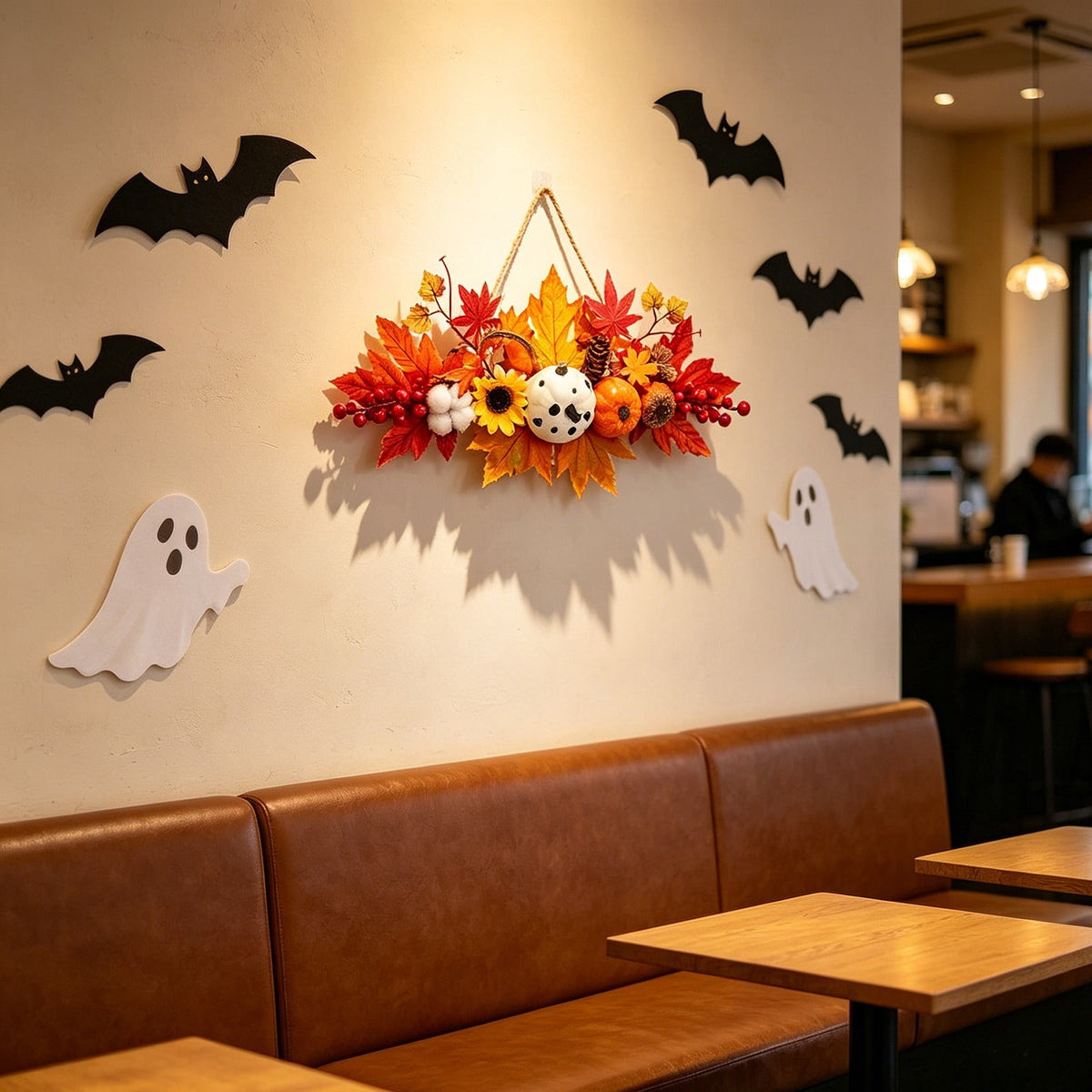 Haunt & Co Gaecuw Halloween Maple Leaf Pumpkin Hanging Ornament Fall Festival Wall Decor for Front Door Party Indoor Supplies