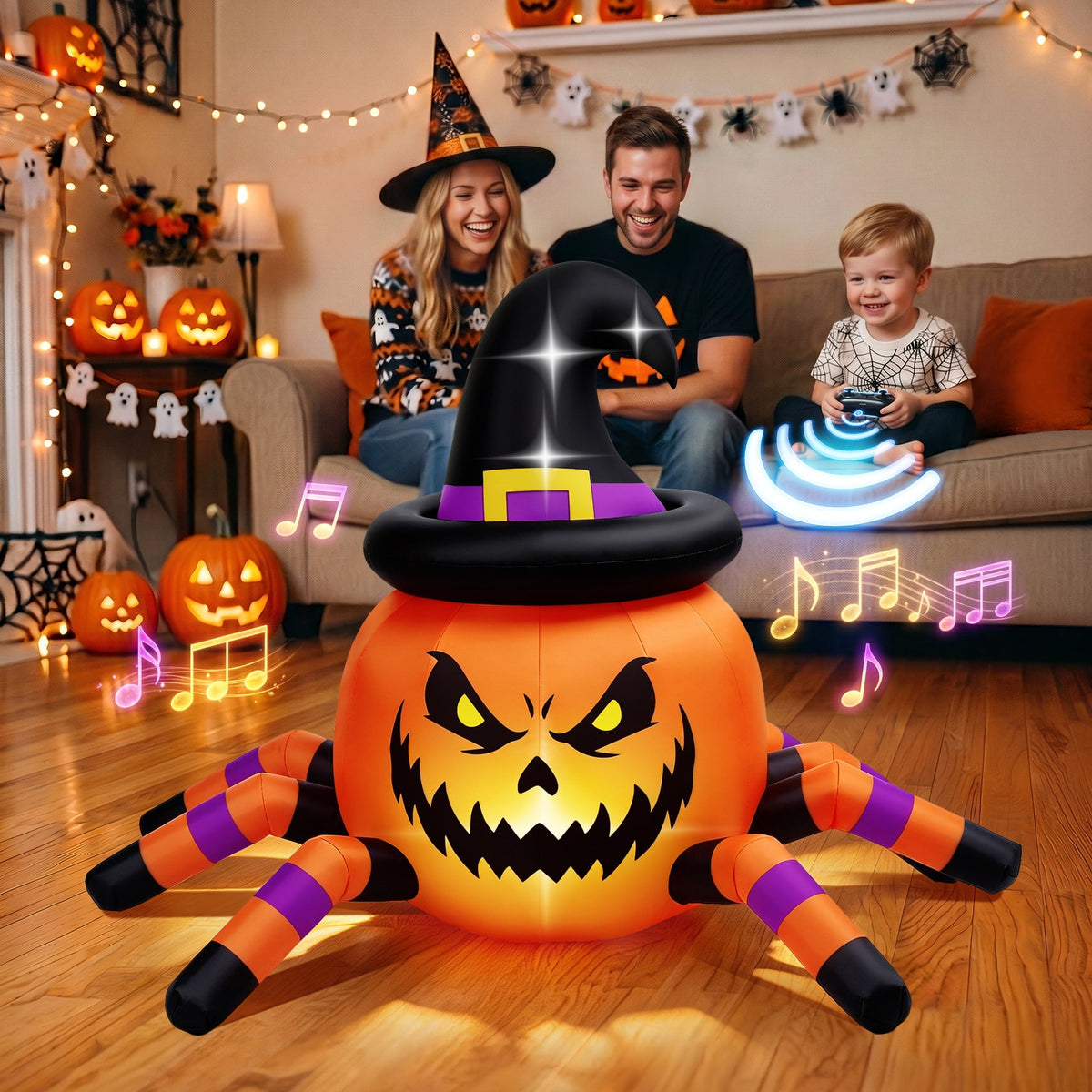 Haunt & Co (2 pack) 2.6ft Remote Control Halloween Inflatable with Music Lights,Pumpkin Spider Car Blow ups Rc Car,Indoor Outdoor Decorations