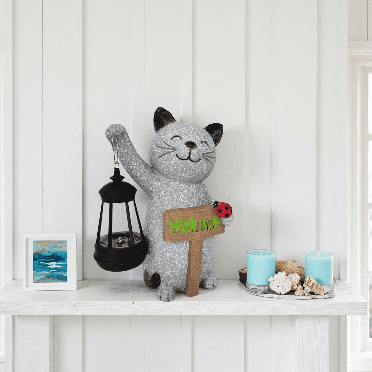 Haunt & Co Solar Cat Statue Light Garden Decor, Led Home Outside Decor