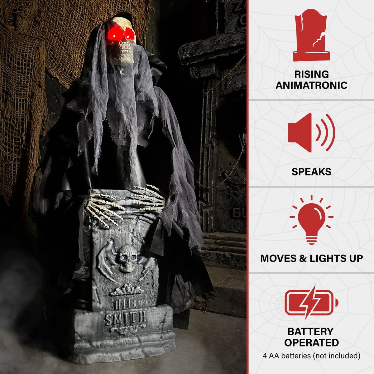 Haunt & Co 3 ft Touch-Activated Rising Reaper with Tombstone Halloween Accessory