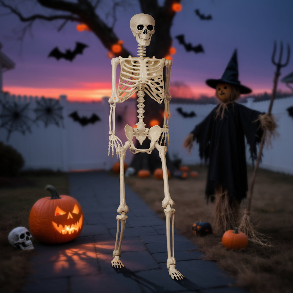 Haunt & Co 5.4 ft Halloween skeleton decoration, with movable joints, flexible skeleton for poses, scary skeleton suitable