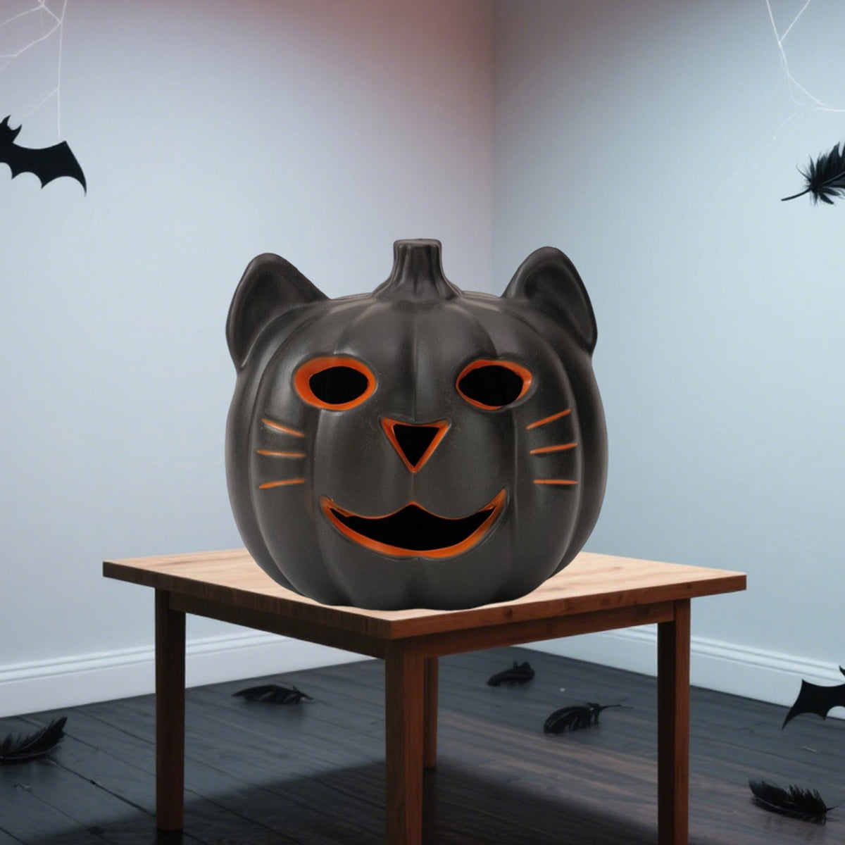 Haunt & Co Spooky Halloween Decorations Led Luminous Cat Pumpkin Ornament Orange Hollow Halloween Lights for Halloween Tabletop Decor Haunted House Ornaments