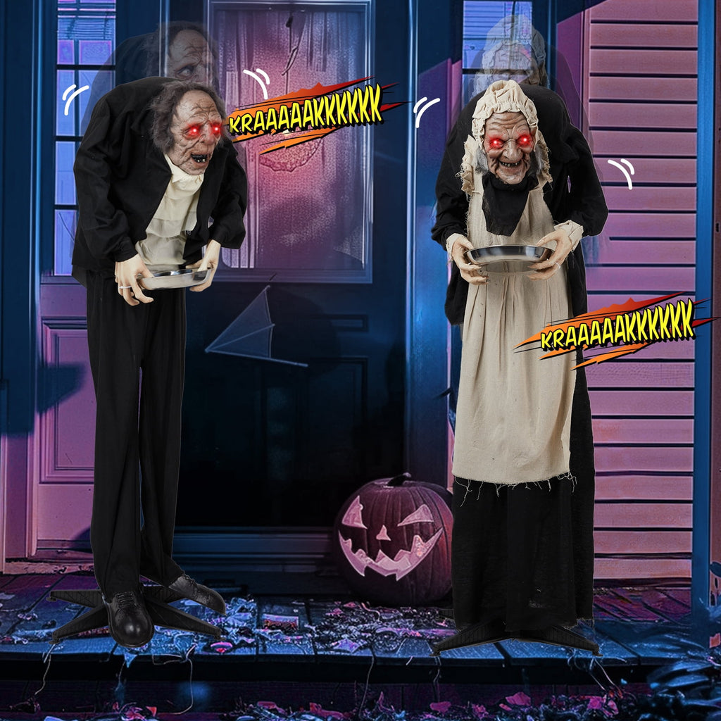 Haunt & Co 5ft Waiter Animated Creepy Halloween Animatronics Waiters w/ Pre-Recorded Screaming