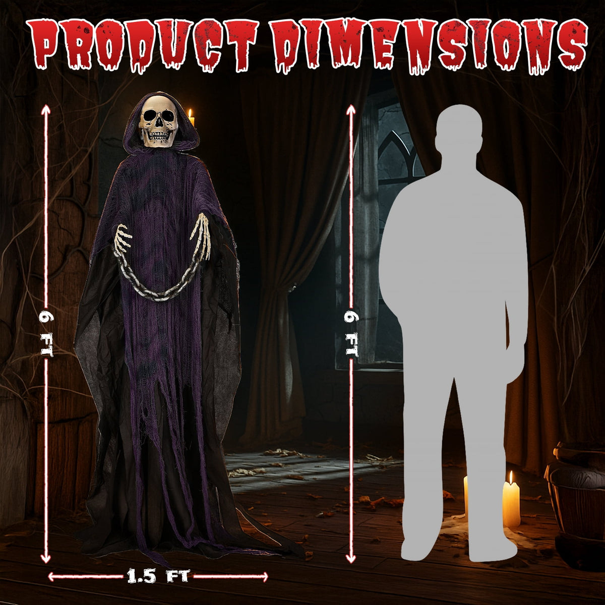 Haunt & Co 6' Animatronics Grim Reaper, Sound-Actived Party Deco