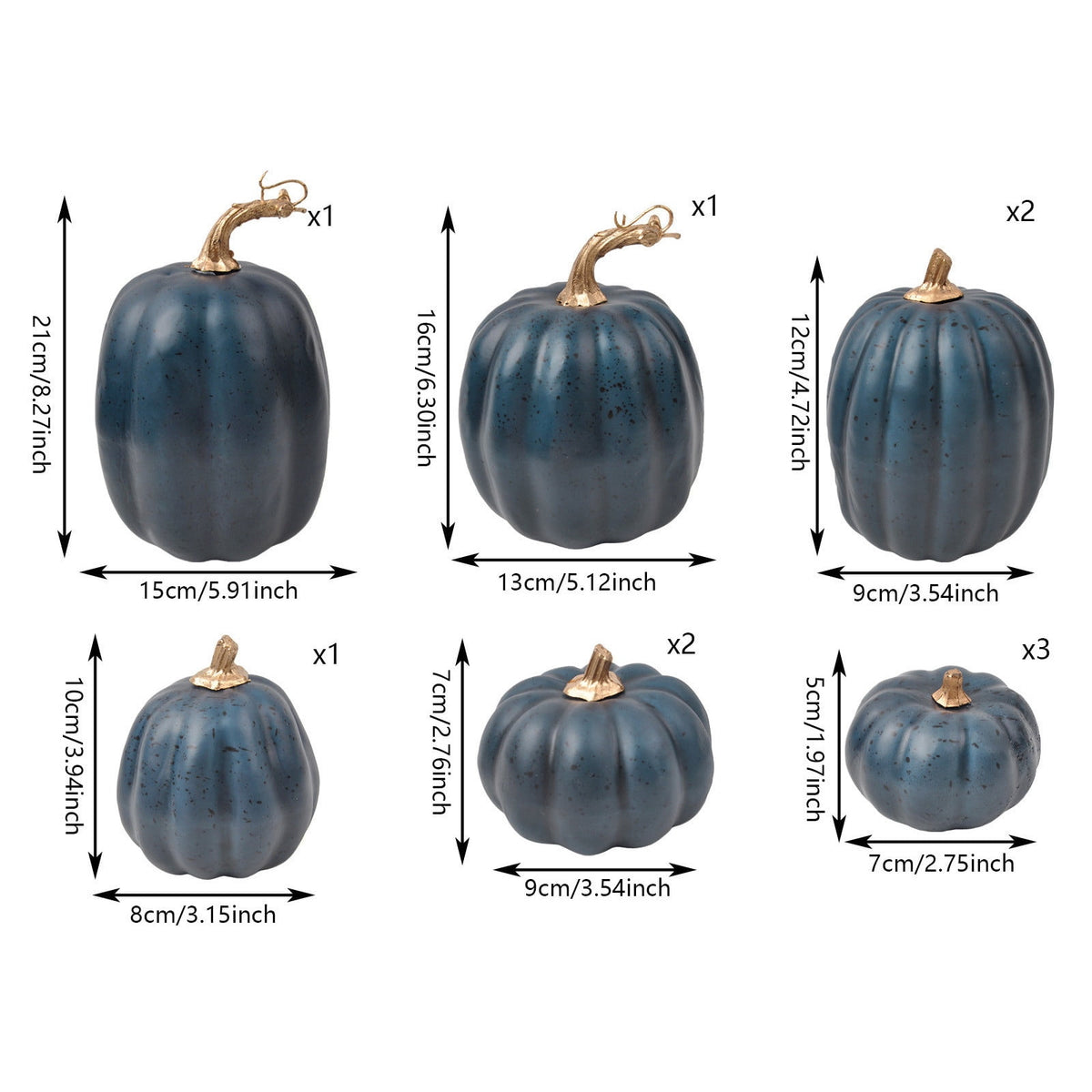 Haunt & Co Blue Artificial Pumpkins Decor Foam Pumpkin Ornament Fall Harvest Thanksgiving Halloween Mantel Tiered Tray Table Centerpiece Home Decoration Speckled Rustic Display Accent