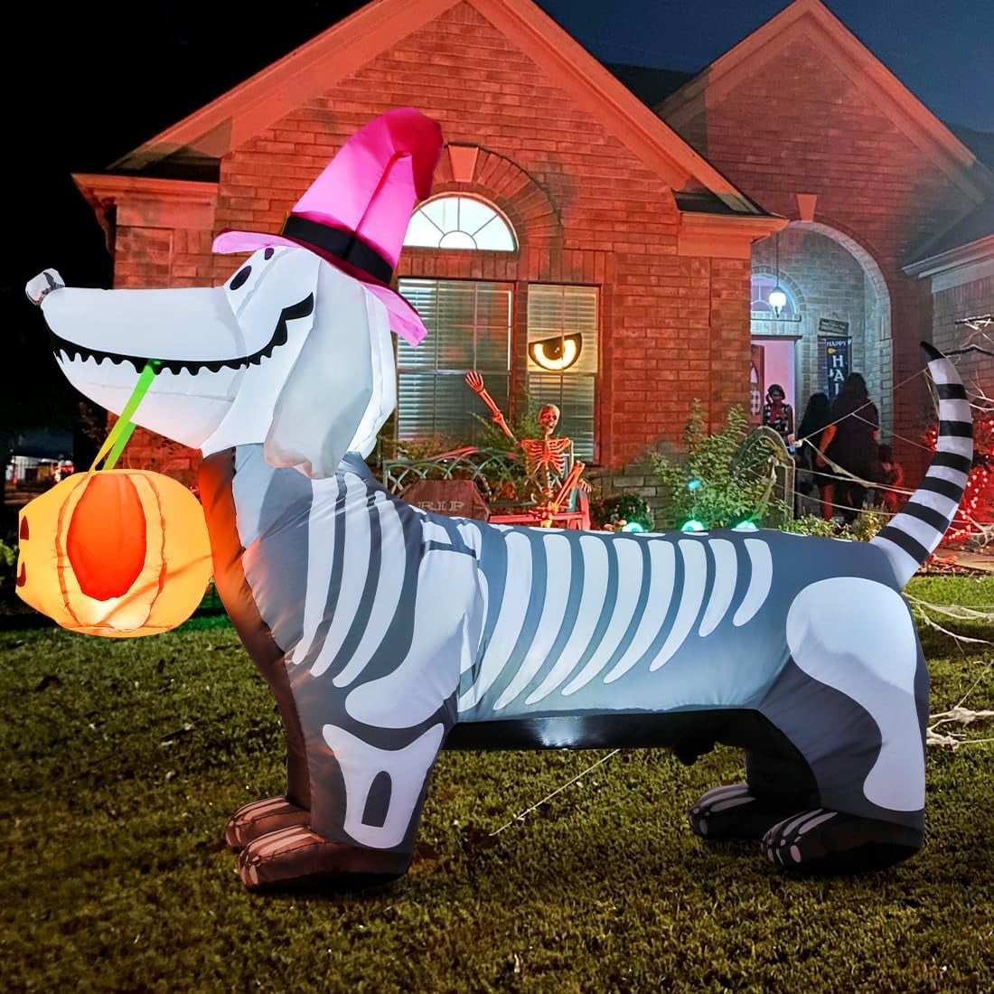 Haunt & Co Halloween Inflatables 5.7 FT Halloween Skeleton Dog Inflatable, Halloween Skeleton Puppy Inflatable with Build-in LEDs, Outdoor Clearance for Halloween Holiday Party