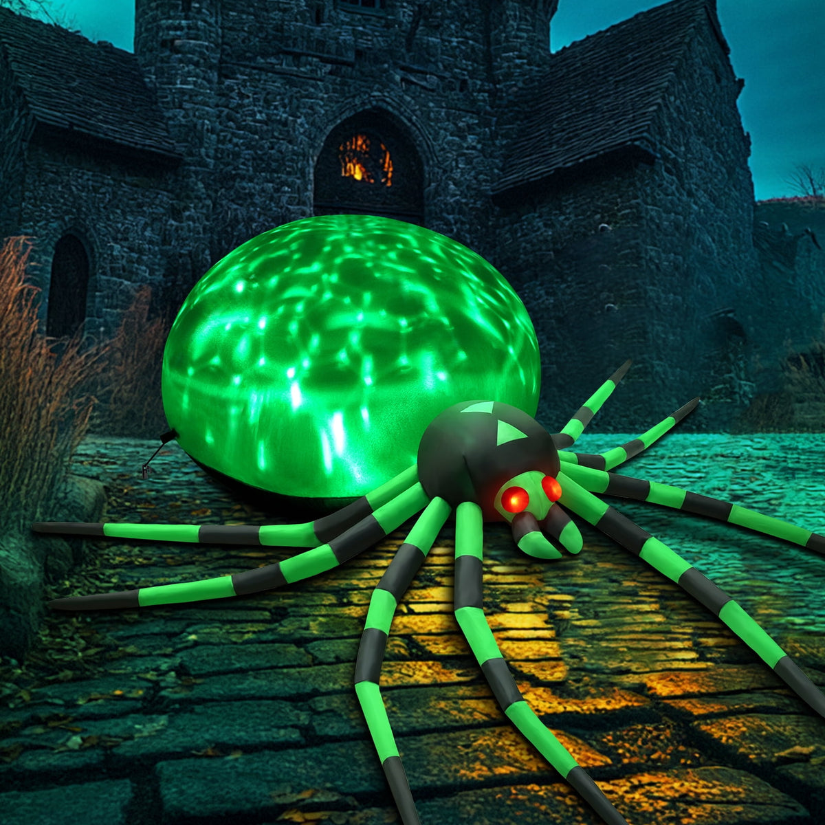 Haunt & Co 8FT Halloween Inflatables Outdoor Decorations Giant Spider Decorations with LED Lights and Air Pump Blow up Inflatable Green