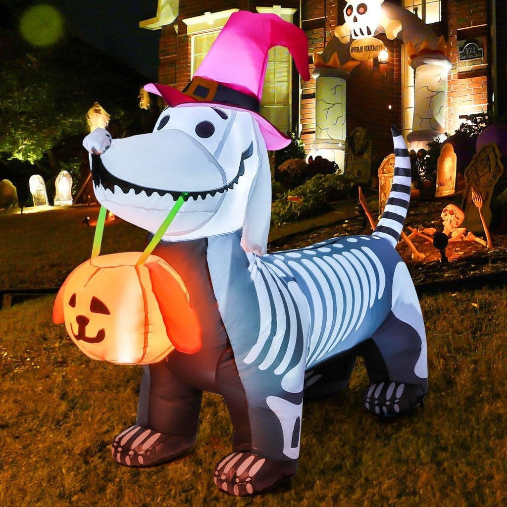 Haunt & Co Halloween Inflatables 5.7 FT Halloween Skeleton Dog Inflatable, Halloween Skeleton Puppy Inflatable with Build-in LEDs, Outdoor Clearance for Halloween Holiday Party