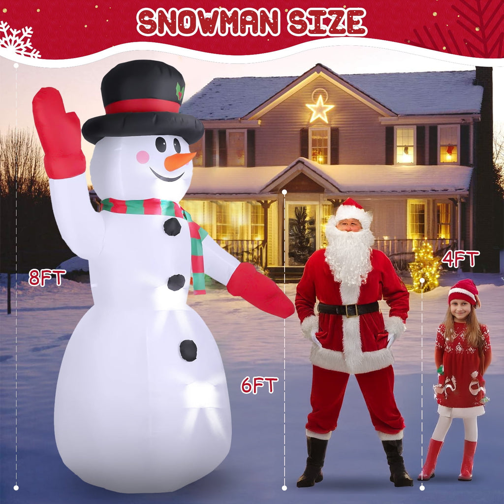 Haunt & Co 8ft Snowman Christmas Inflatables, Blow up with LED Lights Built-in for Holiday/Party/Yard/Garden Decoration